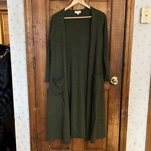 Long green cardigan w pockets size small